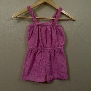 Vince Camuto Girl's Summer Romper Pink Palm Trees Embossed Terry Cloth Soft Sz 7